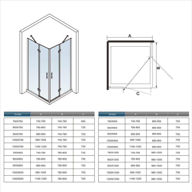 Mamparas Cabina de Ducha cristal 6mm Puerta Abatible de Baño