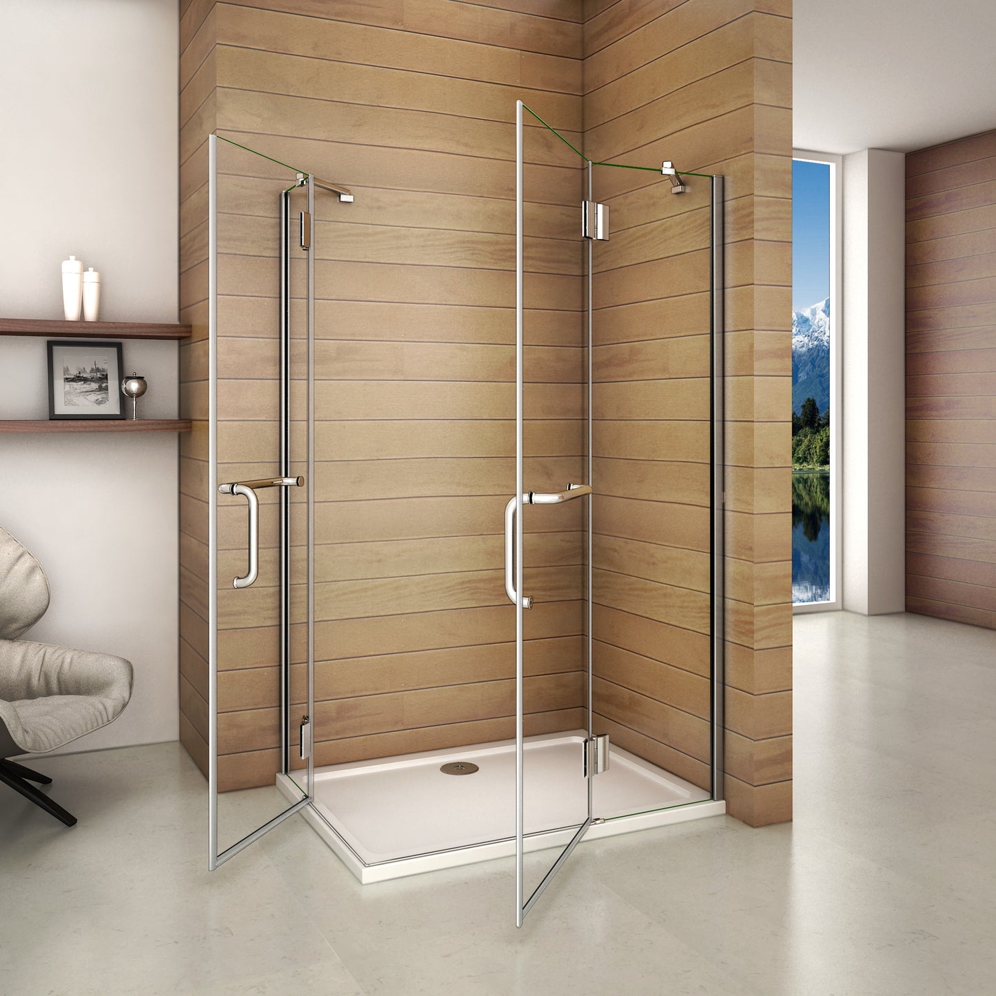 liquidacion Mampara Pantalla de ducha angular de bisagra 8mm con tratamiento antical
