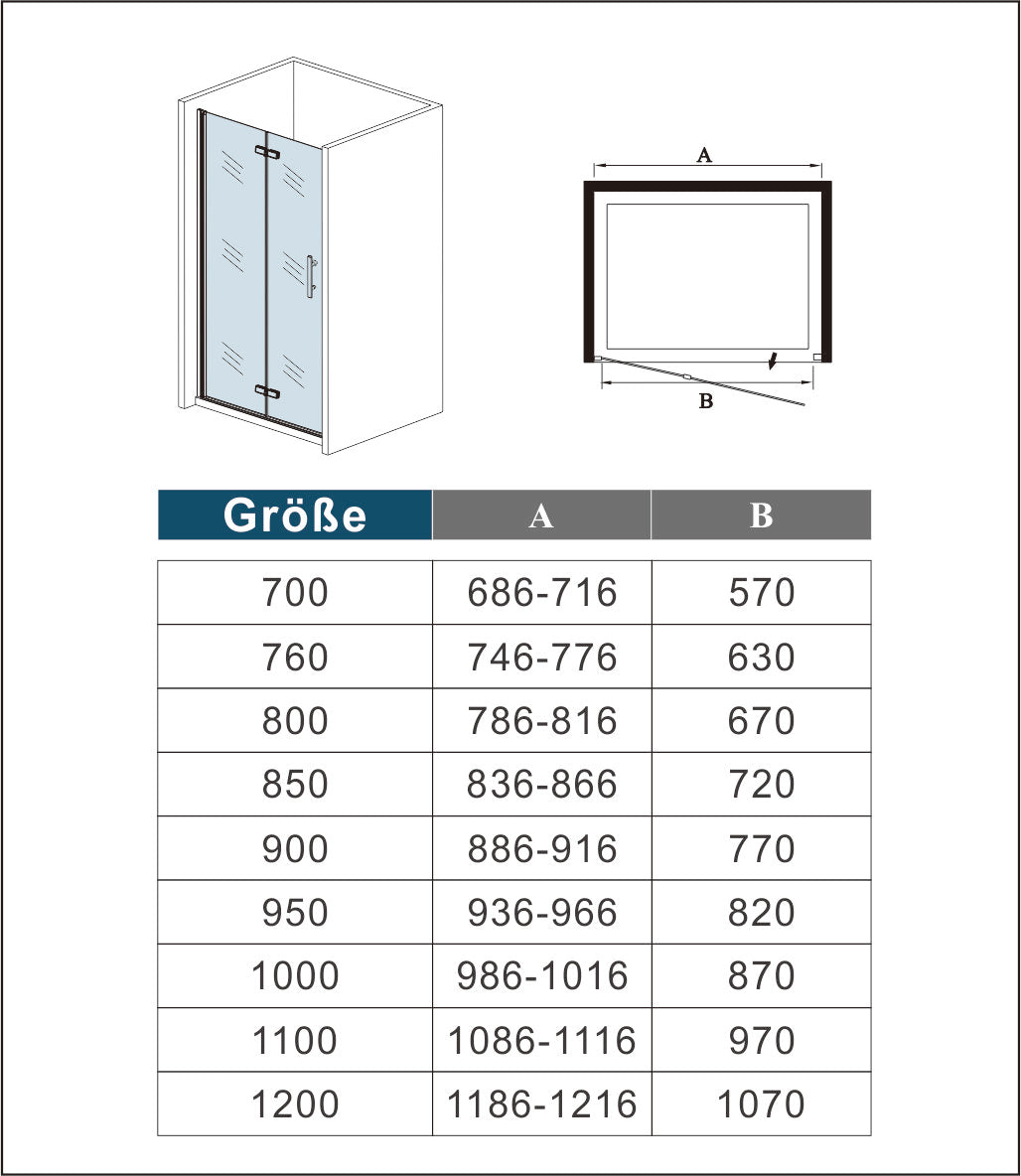 Mampara ducha Pantalla baño plegable puerta de Aica diferentes tamaños