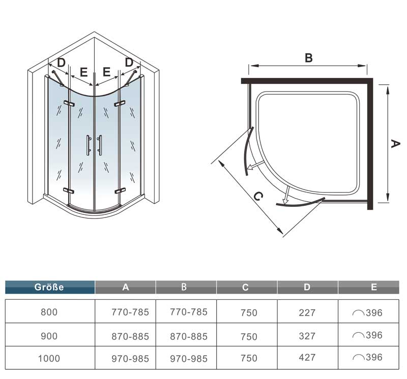 Cabina de ducha semicircular mampara de baño 6mm ESG cristal diferentes tamaños