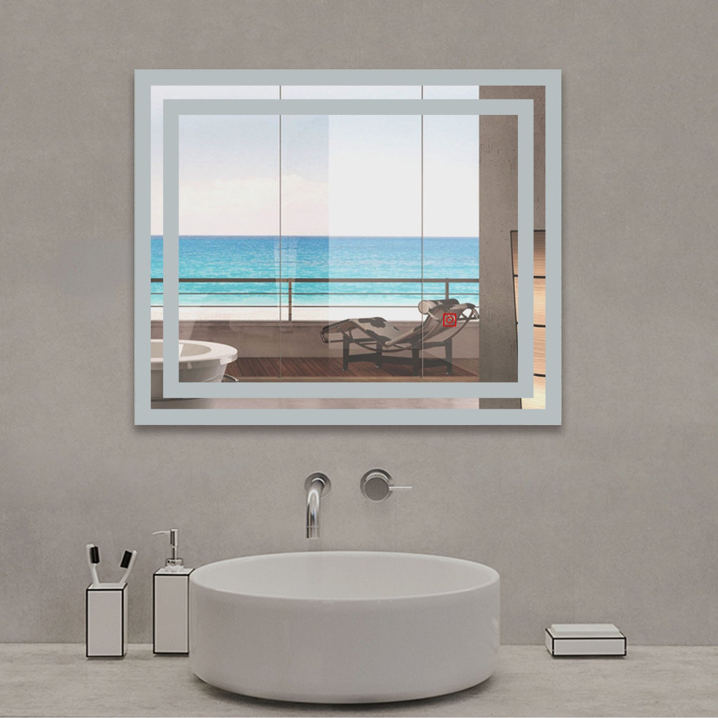 60×50CM Espejo de Baño con Lámpara LED Luz Espejo Interruptor Táctil con Antiniebla Montado en Pared