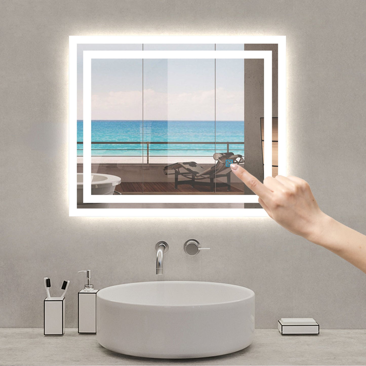 60×50CM Espejo de Baño con Lámpara LED Luz Espejo Interruptor Táctil con Antiniebla Montado en Pared