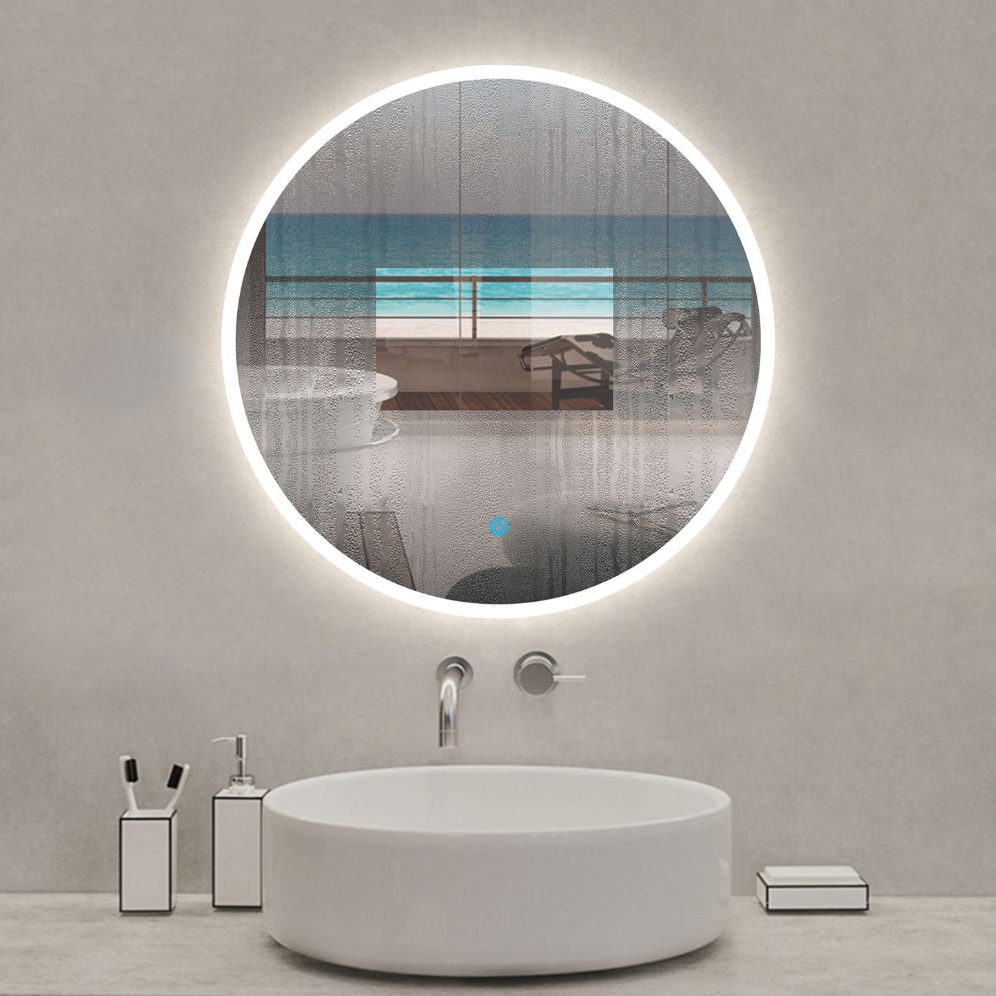 Espejo de baño LED Redondo con función antivaho,control táctil. (Brillo LED Envolvente)