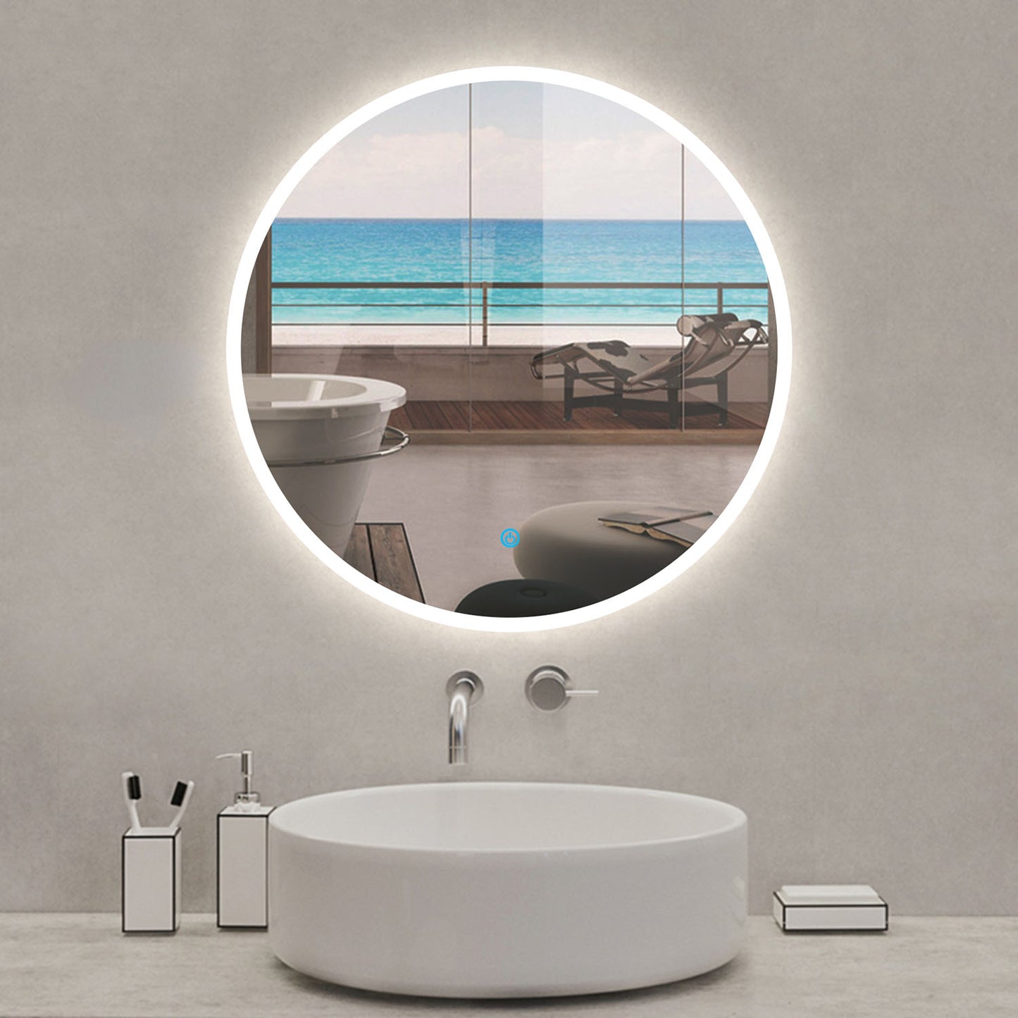 Espejo de baño LED Redondo con función antivaho,control táctil. (Brillo LED Envolvente)
