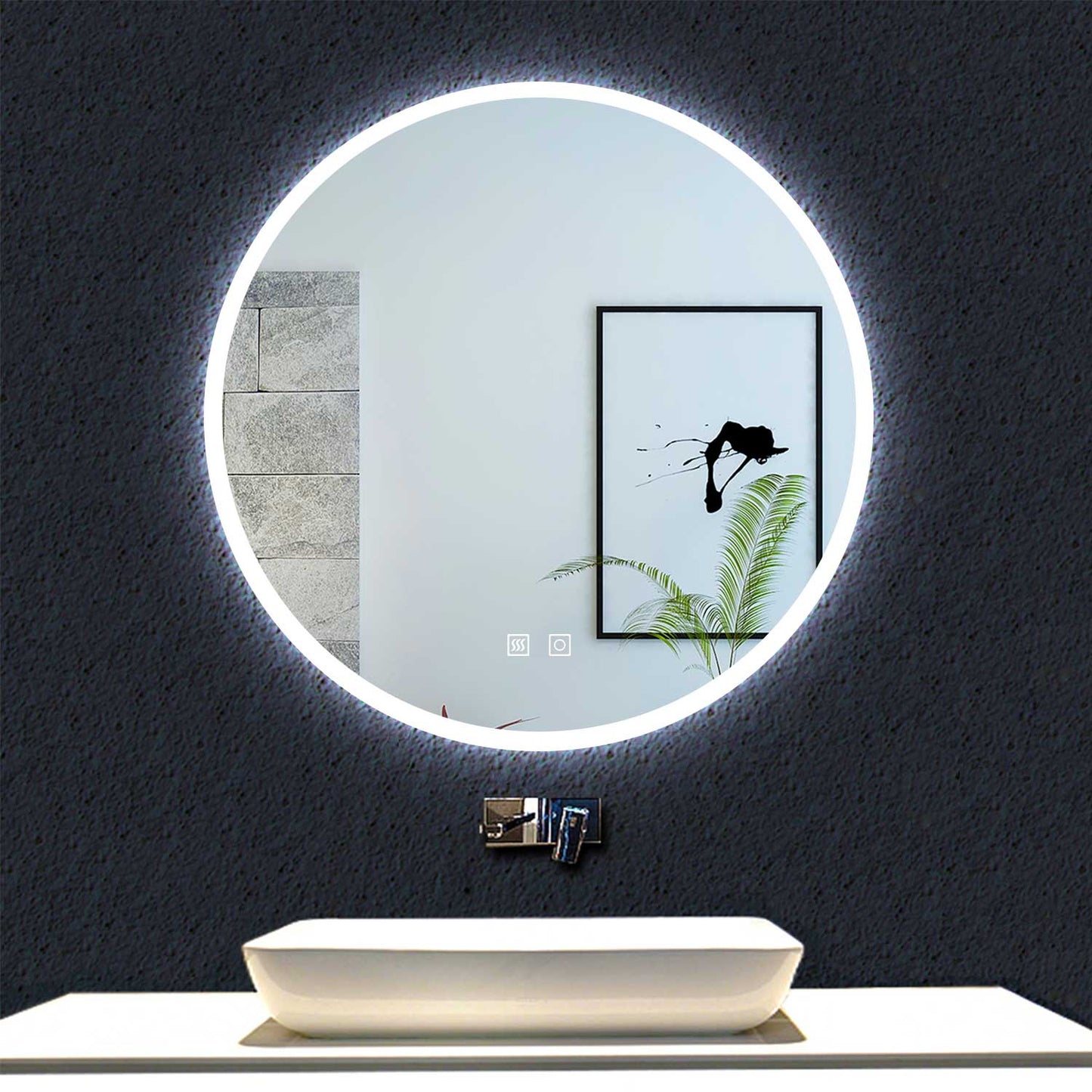 60/70/80cm Espejo Baño con Iluminación LED Redondo 3 Luces(Brillo LED Envolvente), Dos Botón Táctil con Antivaho 80 x 80 Temperatura de Luz Ajustable
