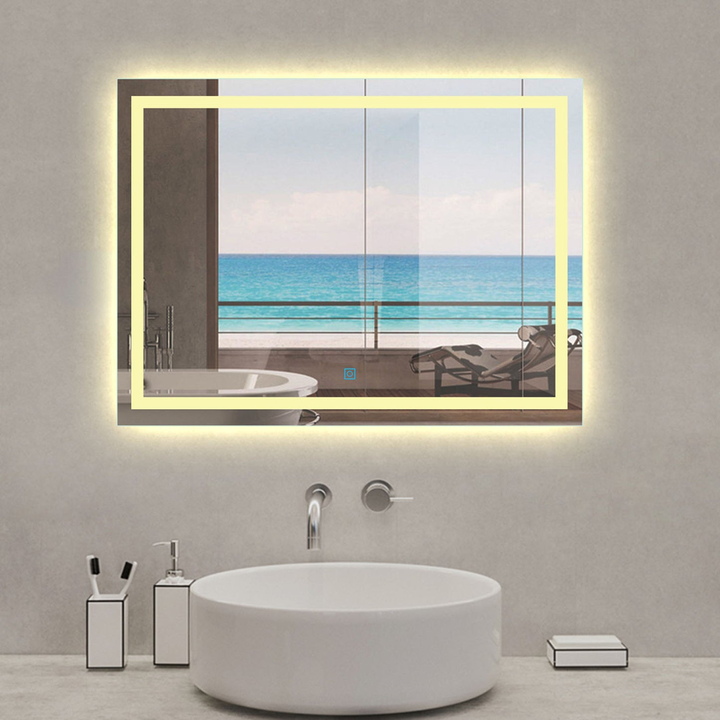 Espejo de Baño LED Luz Cálida 3800k(Brillo LED Envolvente) para Decorar Casa con Función Antivaho + Botón Táctil