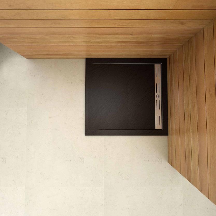 Plato de Ducha Rectangular extraplano RESINA PIZARRA GEL COAT NEGRO, Válvula incluida, Antideslizante