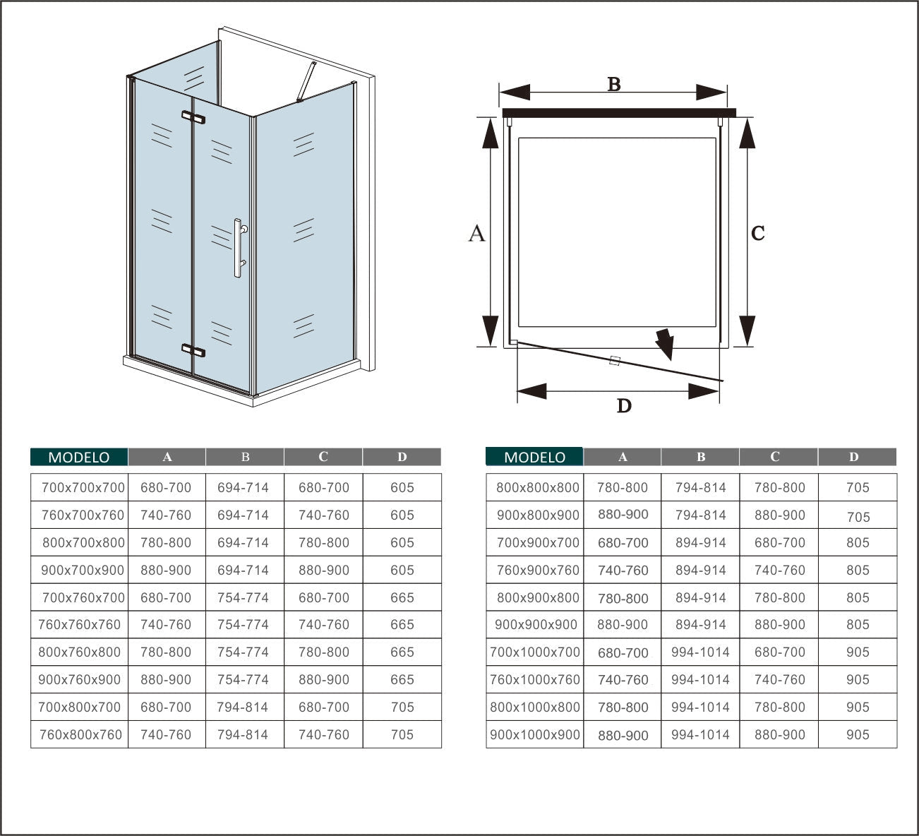 CABINA DE DUCHA PLEGABLE, EN FORMA U, 6MM EASYCLEAN CRISTAL TEMPLADO, TRATAMIENTO ANTICAL