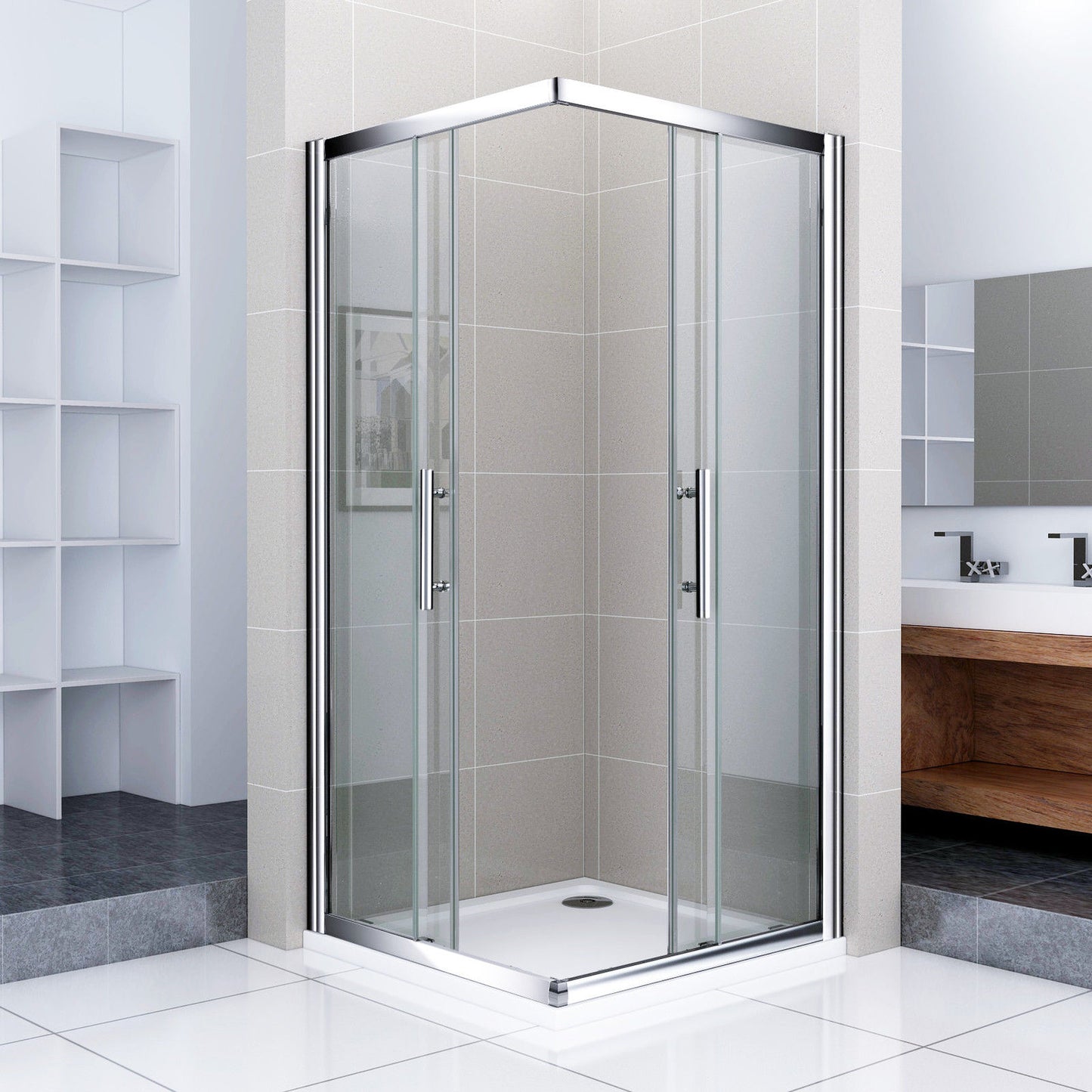 Mamparas de Ducha 2 Fijas + 2 Corredizas Puertas Corredera de Baño cristal vidrio templado 6mm