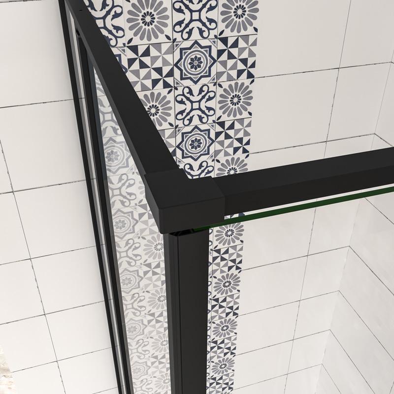Mampara de ducha Angular,185cm, con antical,perfilería negra mate,estilo industrial,Cristal templado de 6 mm