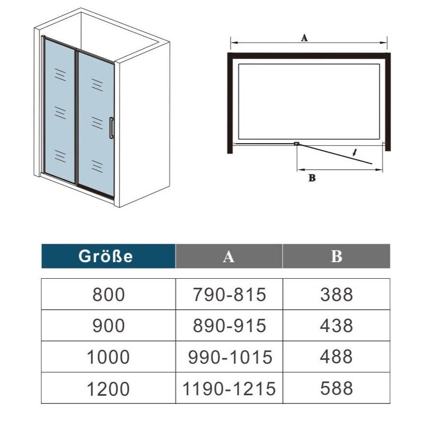 185CM Mampara de ducha abatible,frontal 2 hojas con antical,perfilería negra mate,estilo industrial,Cristal templado de 6 mm