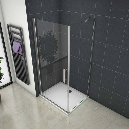 Cabina de Ducha Angular Mampara de ducha Puerta Abatible de Vidrio 5 MM,Con Barra 50CM