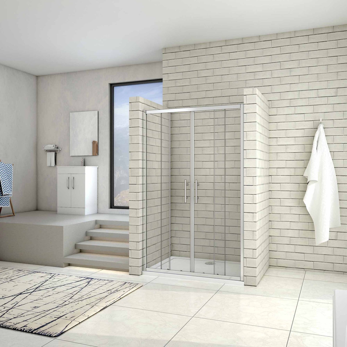 liquidacion Puerta de ducha por 2 hojas fijas y 2 puertas corredor, cristal templado de 5mm 160x190cm