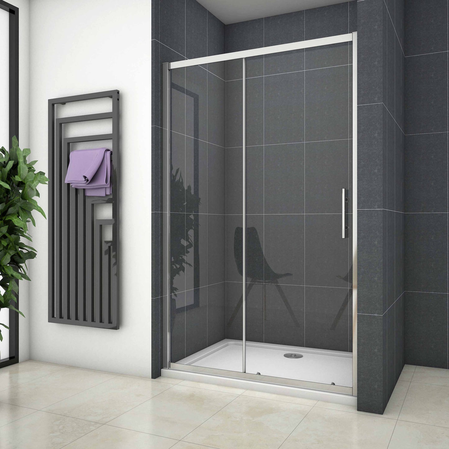 Mampara de Ducha Puerta Corredera vidrio 5mm templado transparente 140x190cm