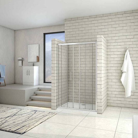 liquidacion Puerta de ducha por 2 hojas fijas y 2 puertas corredor, cristal templado de 5mm