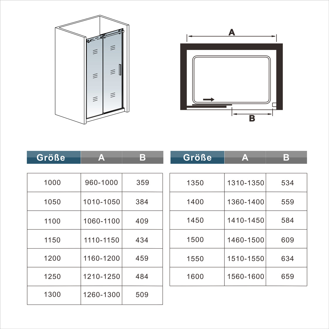 Mamparas de Ducha Corrediza 2 Ruedas cristal templado 6mm