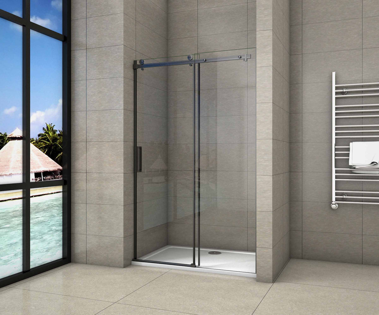 Puerta de ducha corredera AICA Cabina de ducha de nicho PERFIL NEGRO MATE Vidrio templado 8 MM Antical 140x200cm