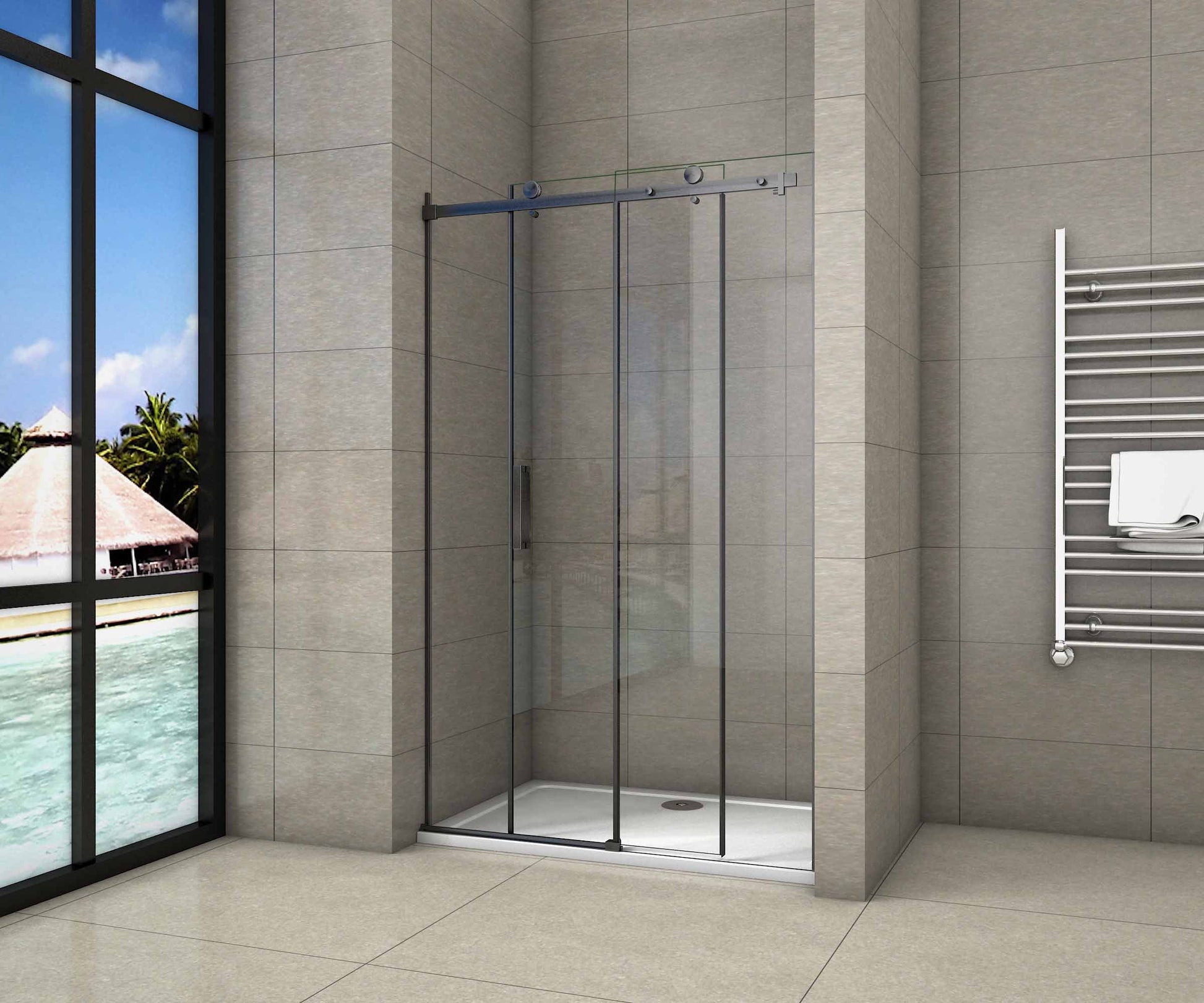 Puerta de ducha corredera AICA Cabina de ducha de nicho PERFIL NEGRO MATE Vidrio templado 8 MM Antical