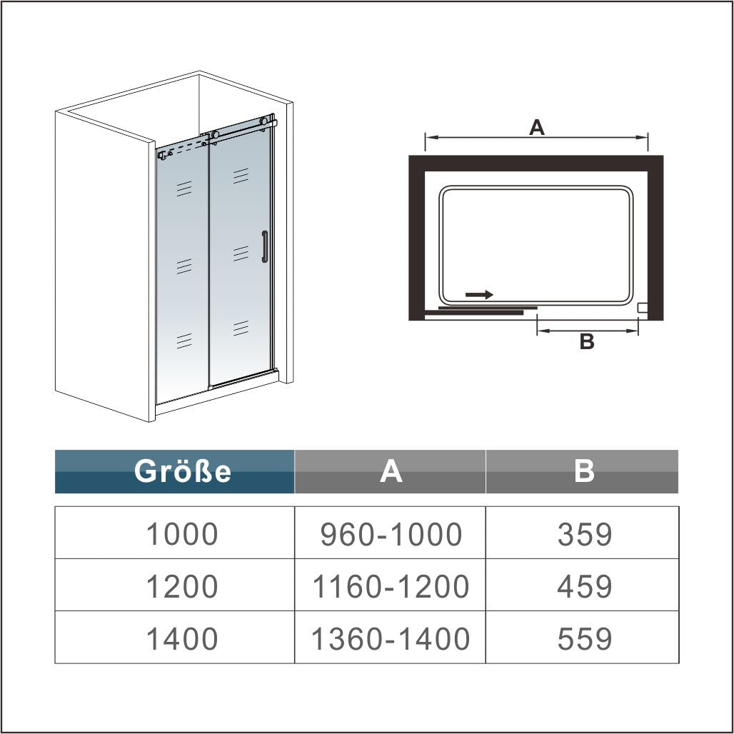 Puerta de ducha corredera AICA Cabina de ducha de nicho PERFIL NEGRO MATE Vidrio templado 8 MM Antical