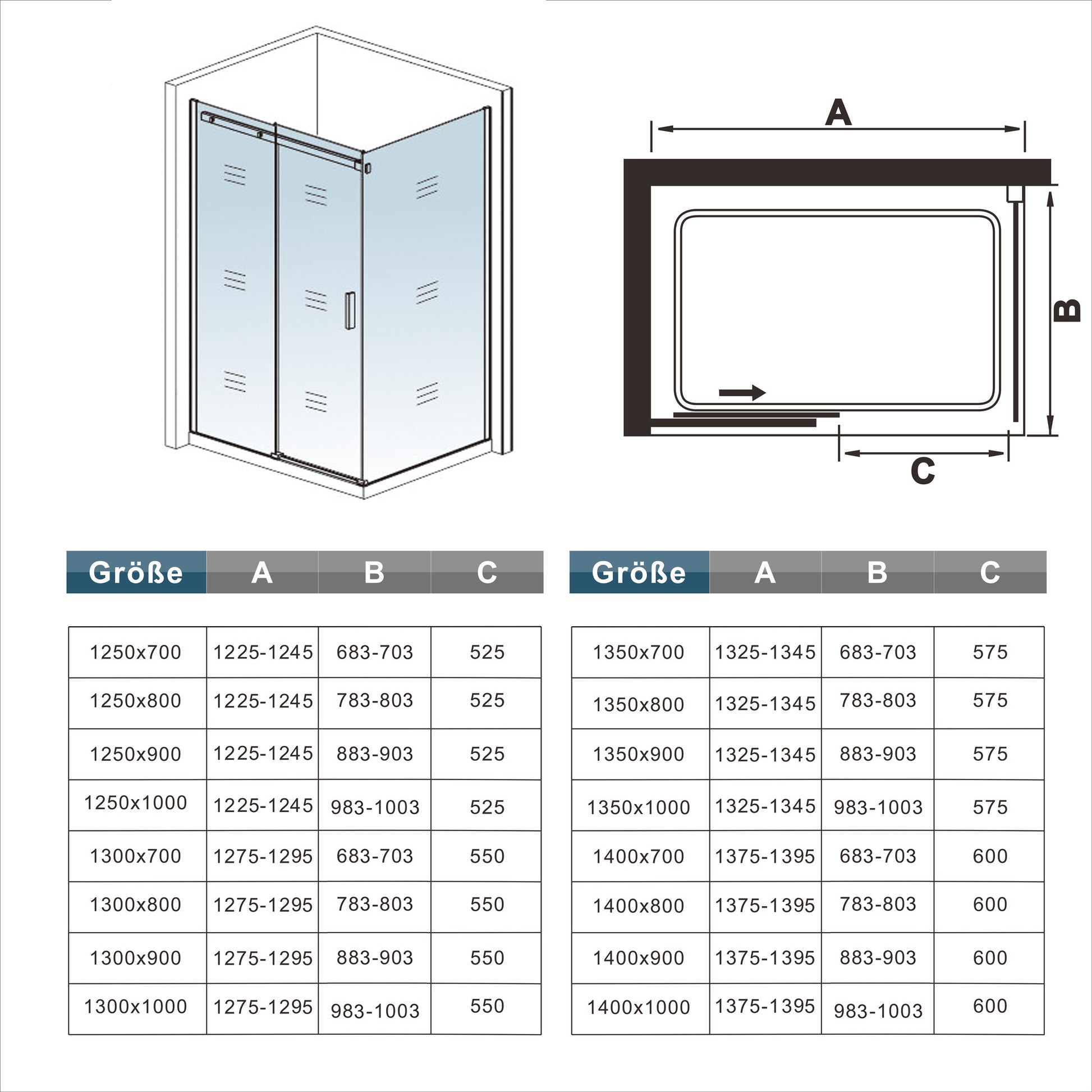 Mamparas de Ducha Corrediza 2 Ruedas cristal templado 6mm