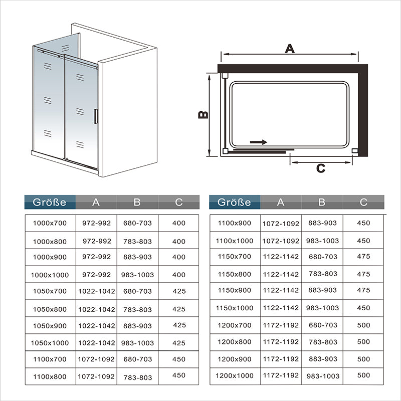 Mampara de ducha frontal con un panel lateral , mampara de 8 mm Easy Clean Cristal templado
