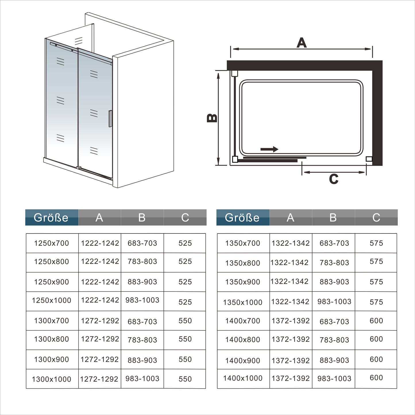Mampara de ducha frontal con un panel lateral , mampara de 8 mm Easy Clean Cristal templado