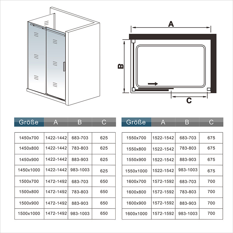 Mampara de ducha frontal con un panel lateral , mampara de 8 mm Easy Clean Cristal templado