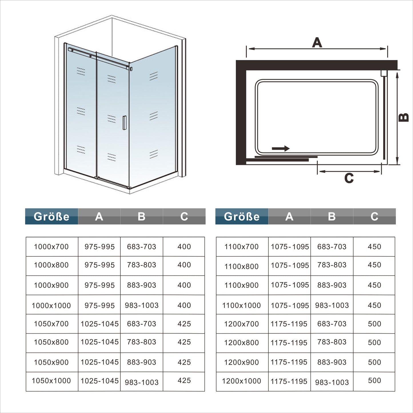 Mamparas de Ducha Corrediza 2 Ruedas cristal templado 6mm