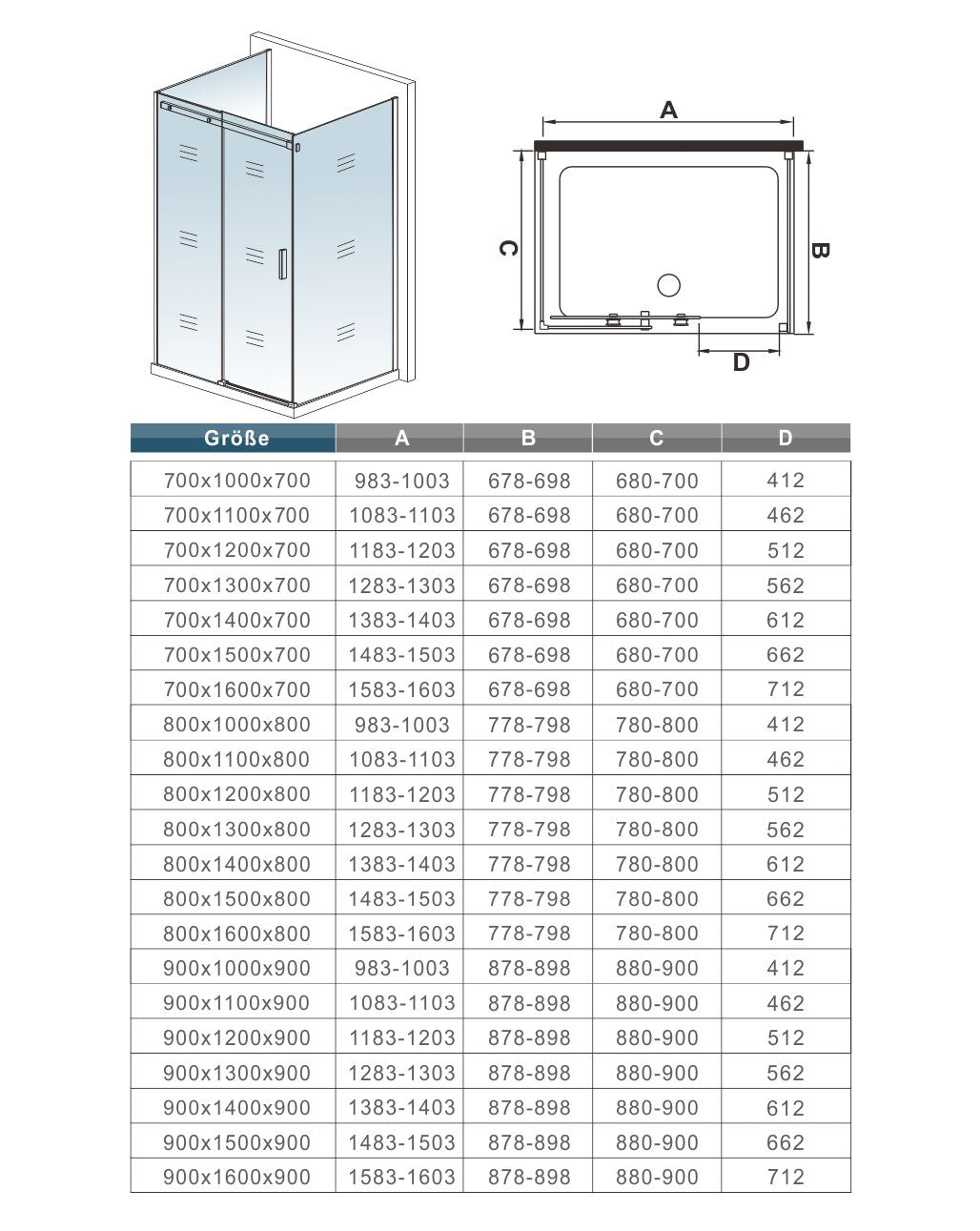 Ducha Cabina de ducha, en forma U, mampara de 8 mm Easy Clean Cristal templado