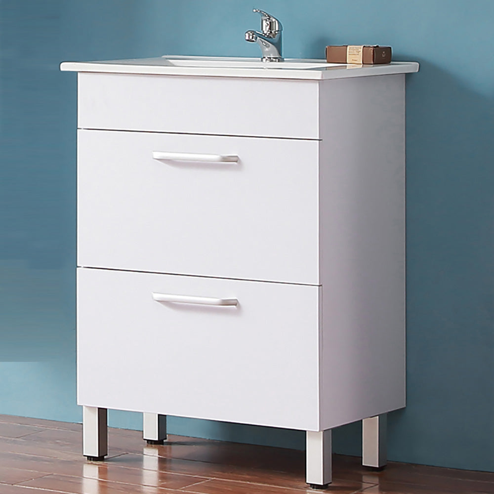 Armario de baño de Pie con Dos Cajones580x380x824mm, Mueble de baño con Lavabo de Porcelana610x395x18mm, Color blanco