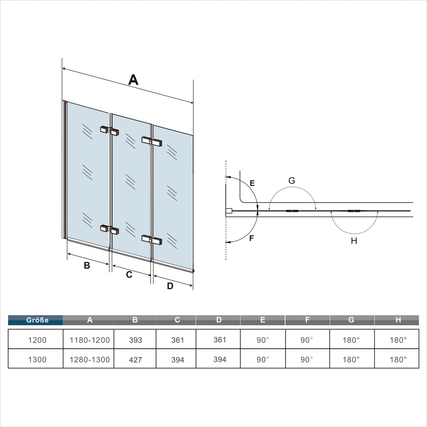 Mampara de ducha con 3 paneles plegables Altura 140cm
