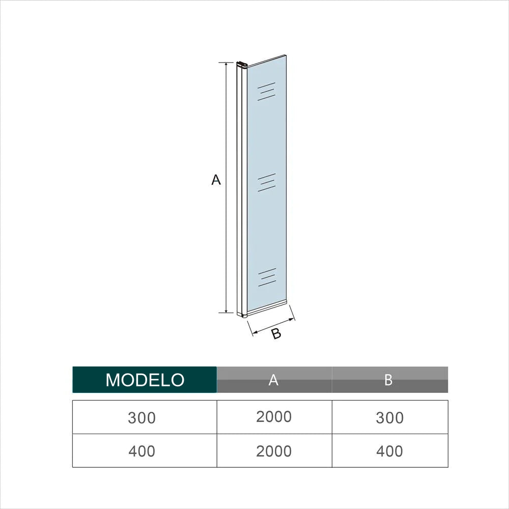 Walkin Mampara Panel de ducha Lateral giratorio Vidrio 8mm Antical con Perfil Negro Mate