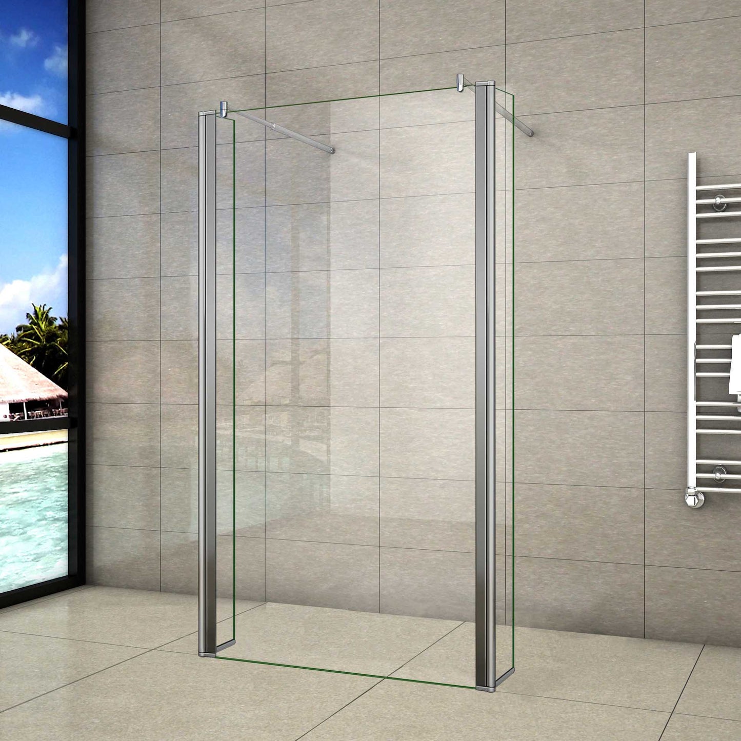 Mamparas de Ducha Panel Fijo con Doble Panel Lateral Abatible 30/40cm, Cristal Templado 8mm Antical con 2 Barras