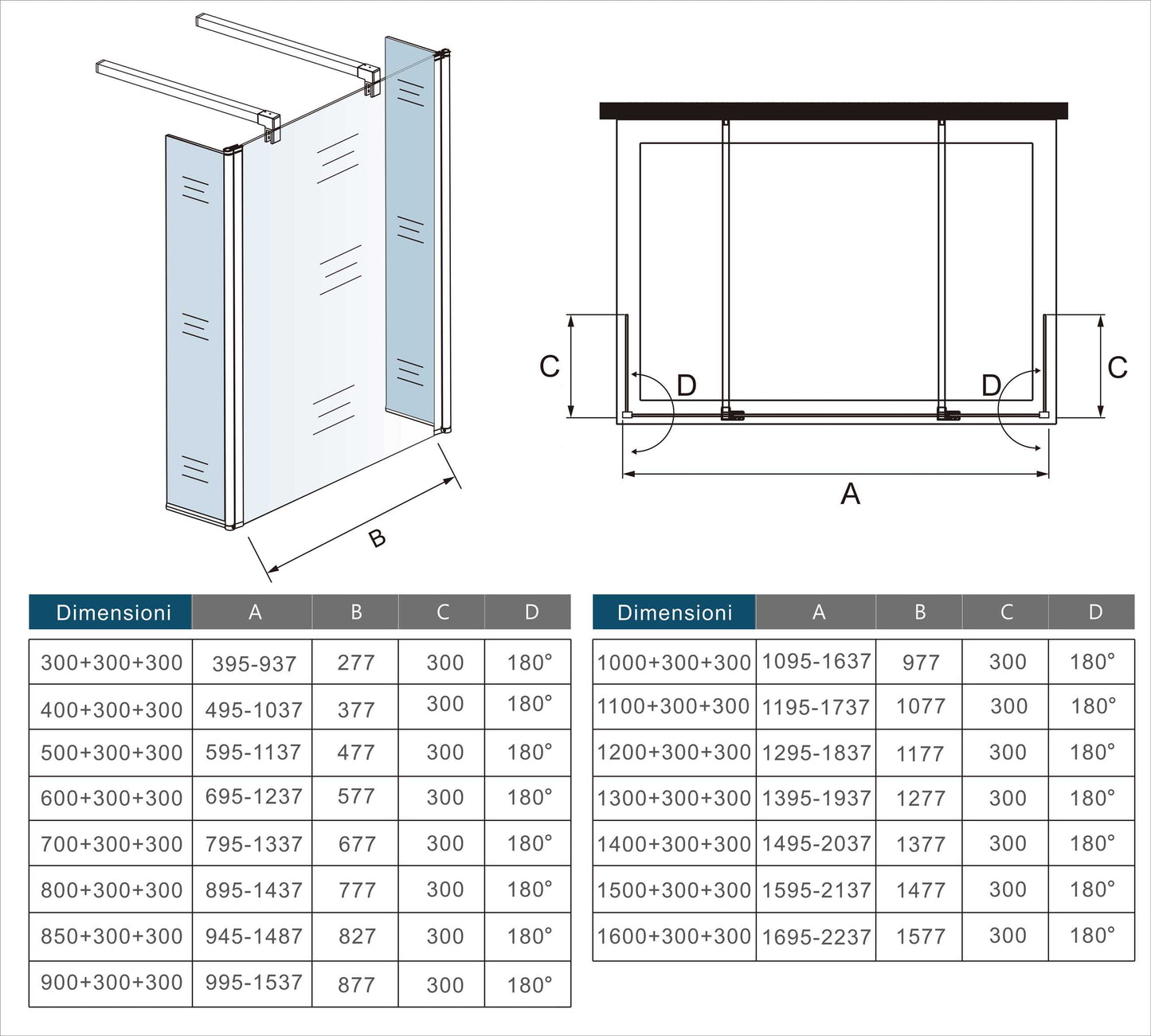 Mamparas de Ducha Panel Fijo con Doble Panel Lateral Abatible 30/40cm, Cristal Templado 8mm Antical con 2 Barras