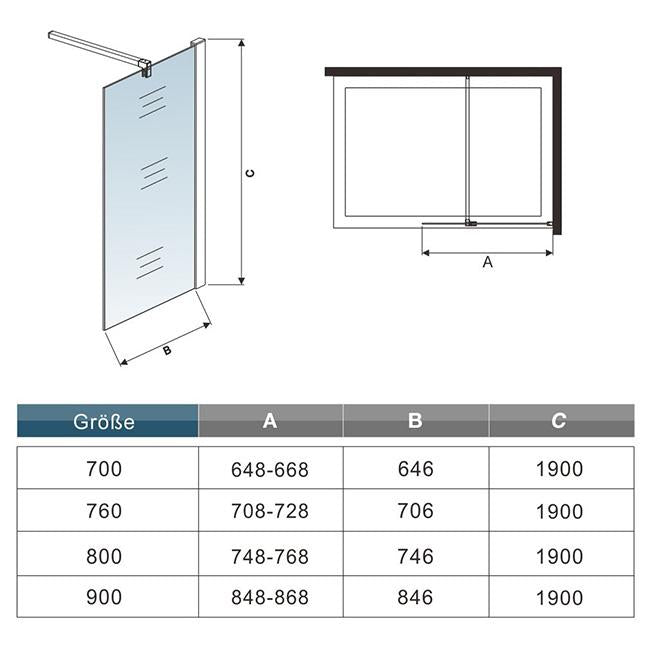 Mamparas de ducha Frontales Puerta fijo Cristal 6mm Antical Barra 90cm