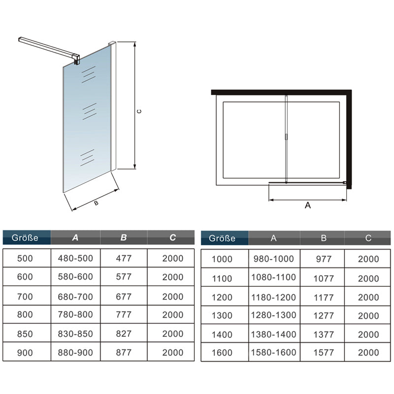 Mamparas de Ducha Panel Fijo Cristal esmerilado Antical 8mm - Barra 90/140cm