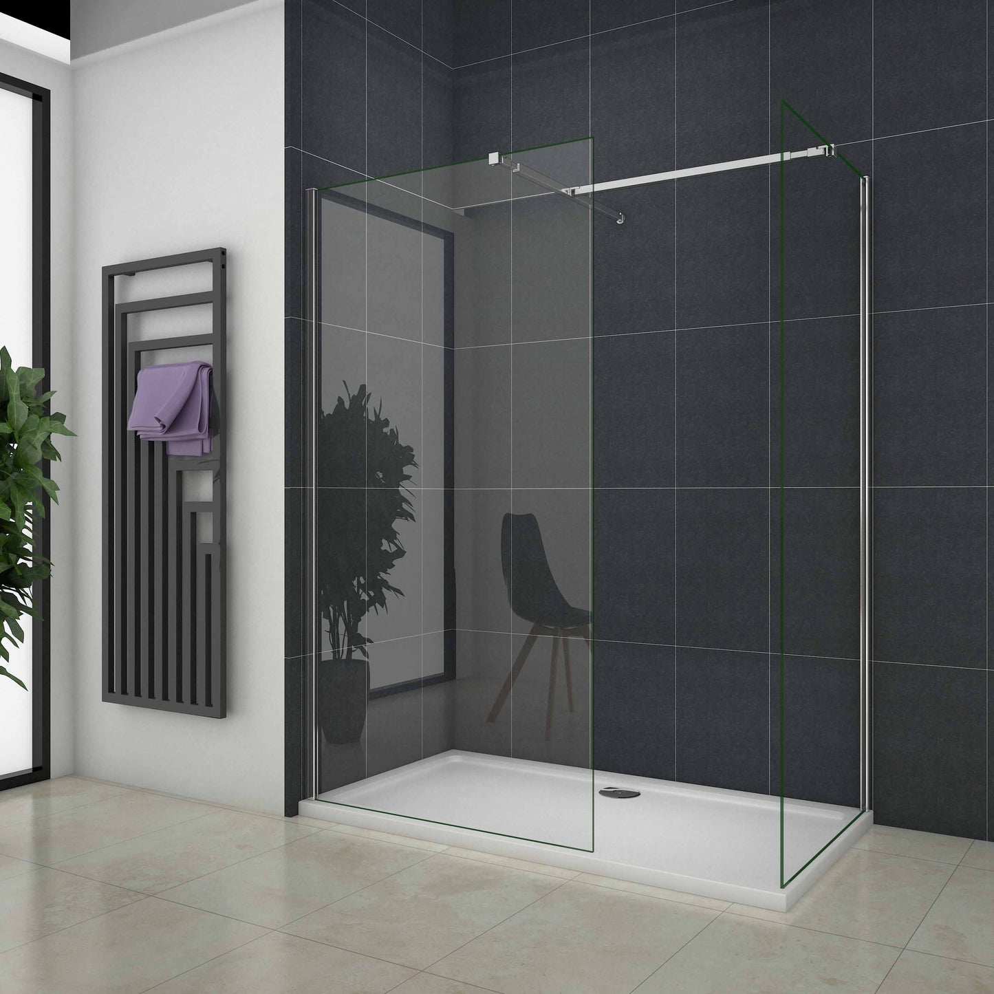 Mamparas de Ducha de dos Pantalla Panel Fijo 8mm Antical - Barra 73-120cm 500x200cm