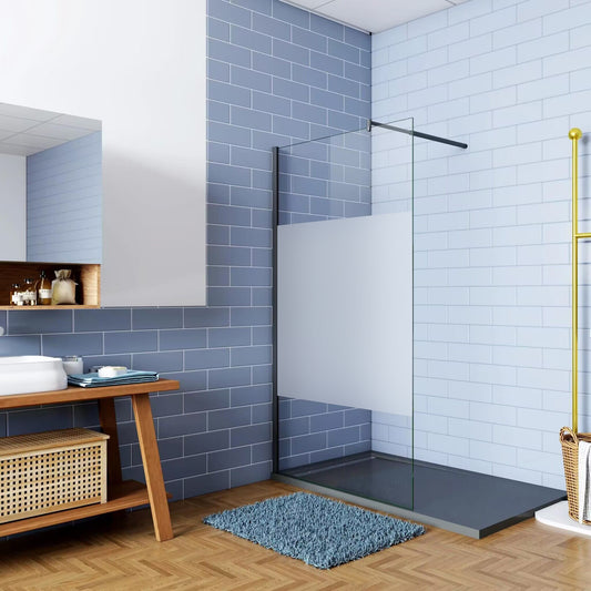 Mamparas ducha Panel Pantalla Fija Vidrio laminado de film Seguridad a Prueba de Explosiones 8mm Perfil Negro Mate Barra