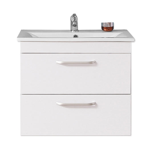 Vestidor de Pared de 600 mm, 2 cajones, lavamanos de cerámica, Blanco Mate