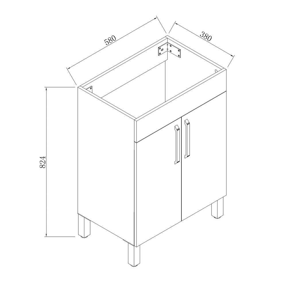 Armario de baño de Pie con Dos Puertas580x380x824mm, Mueble de baño con Lavabo de Porcelana610x395x18mm, Color blanco