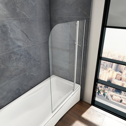 Mampara de Bañera Abatible Giratorio 4mm Perfil Gris Mate - 1 Hoja Fija + Abatible