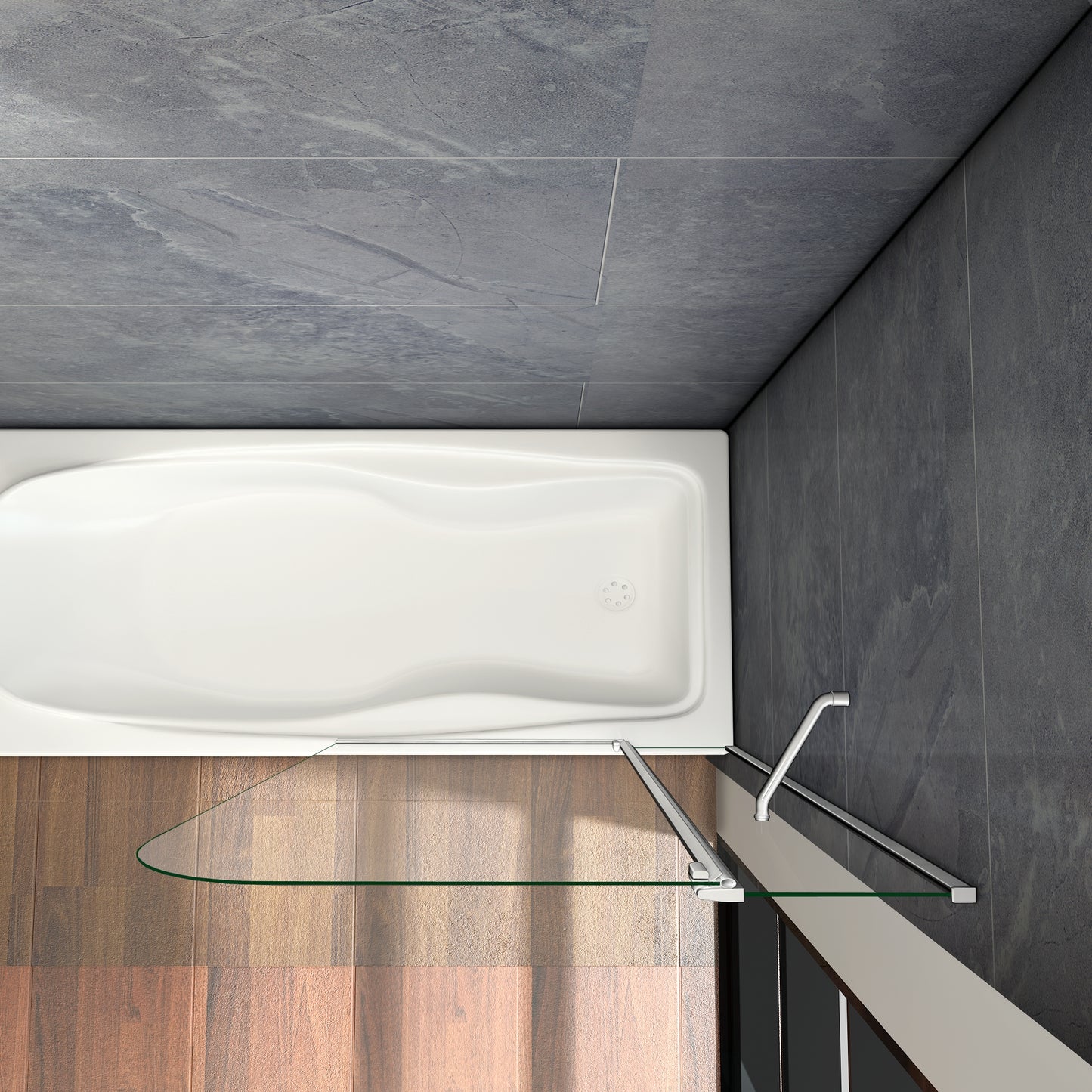 Mampara de Bañera Abatible Giratorio 4mm Perfil Gris Mate - 1 Hoja Fija + Abatible