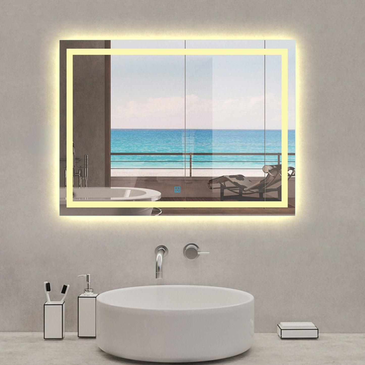 60x80cm Espejo con luz LED cálida Sensor táctil antiniebla