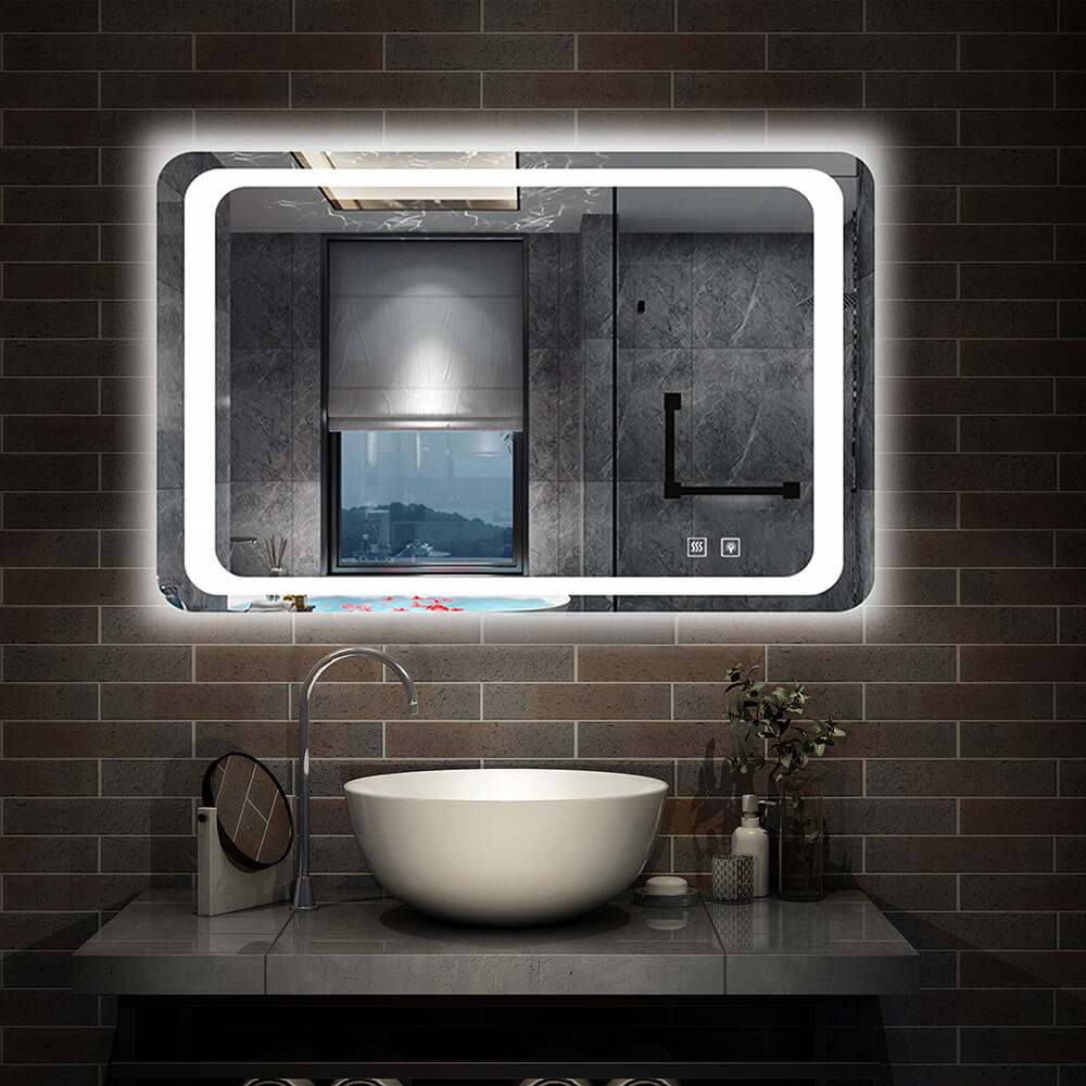 Espejo baño rectangular con led 100 x 70 cm, 2 botón tátil, antivaho
