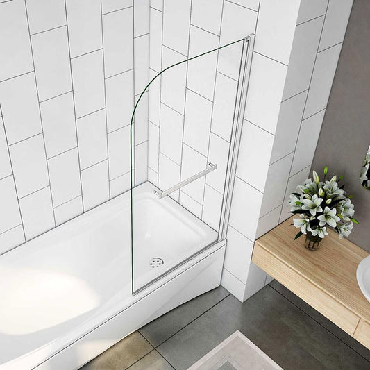 Mampara de Bañera Puerta Abatible con Toallero Cristal 5 MM ,80x140 CM