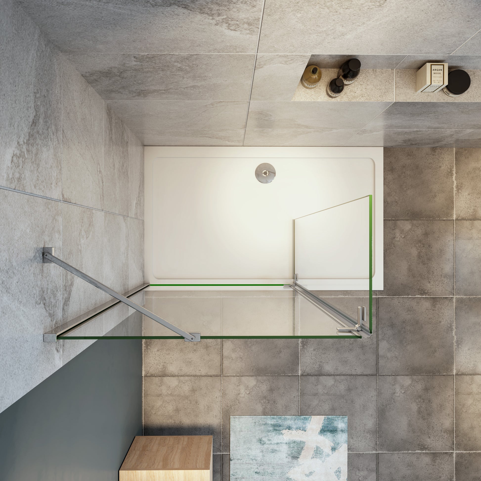 Mampara de Ducha 8mm Frontal Panal Fijo 80/90/100 cm con Panel Abatible de 40 CM y barra de soporte ,vidrio antical de 8 mm