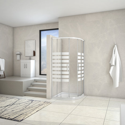 Mamparas Cabina de ducha Semicircular con Puerta Corrediza de 8 ruedas vidrio templado 5MM