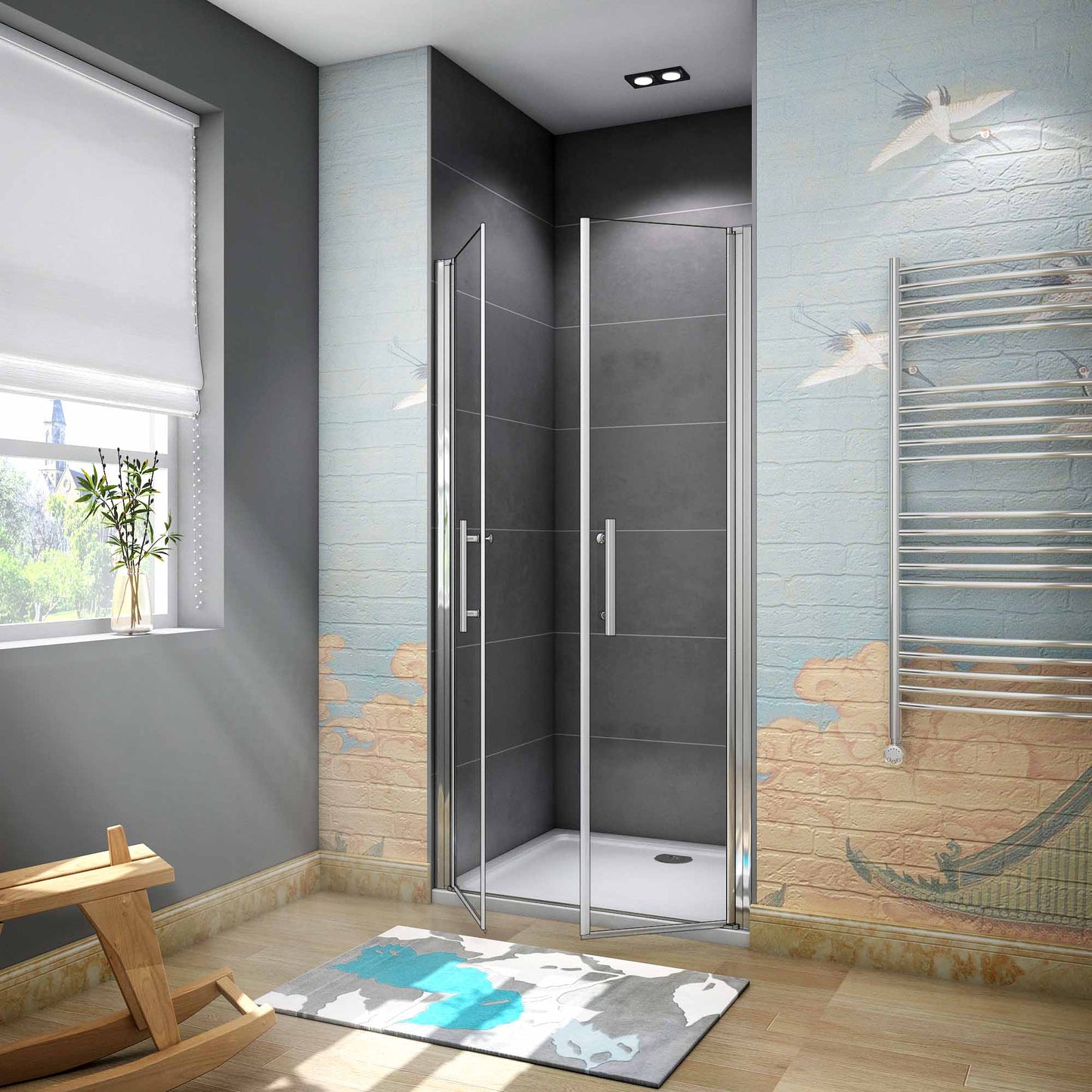 Mampara ducha puerta giratoria 6mm Easyclean vidrio