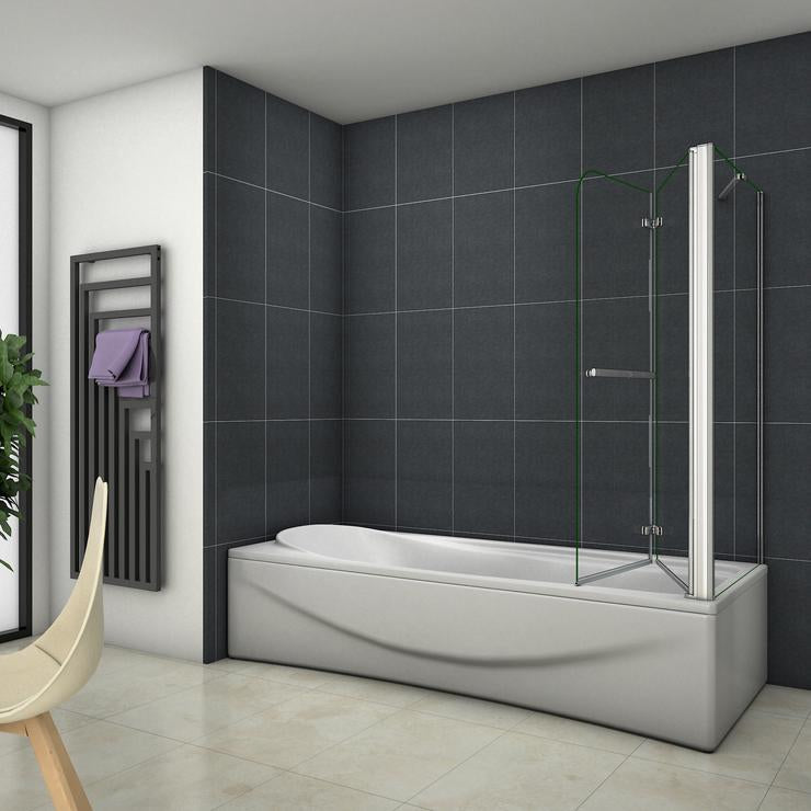 Mamparas de Bañera Cristal Plegable 2 Hojas Pivotante con Toallero 6MM Cristal Antical Con Pantalla Fija
