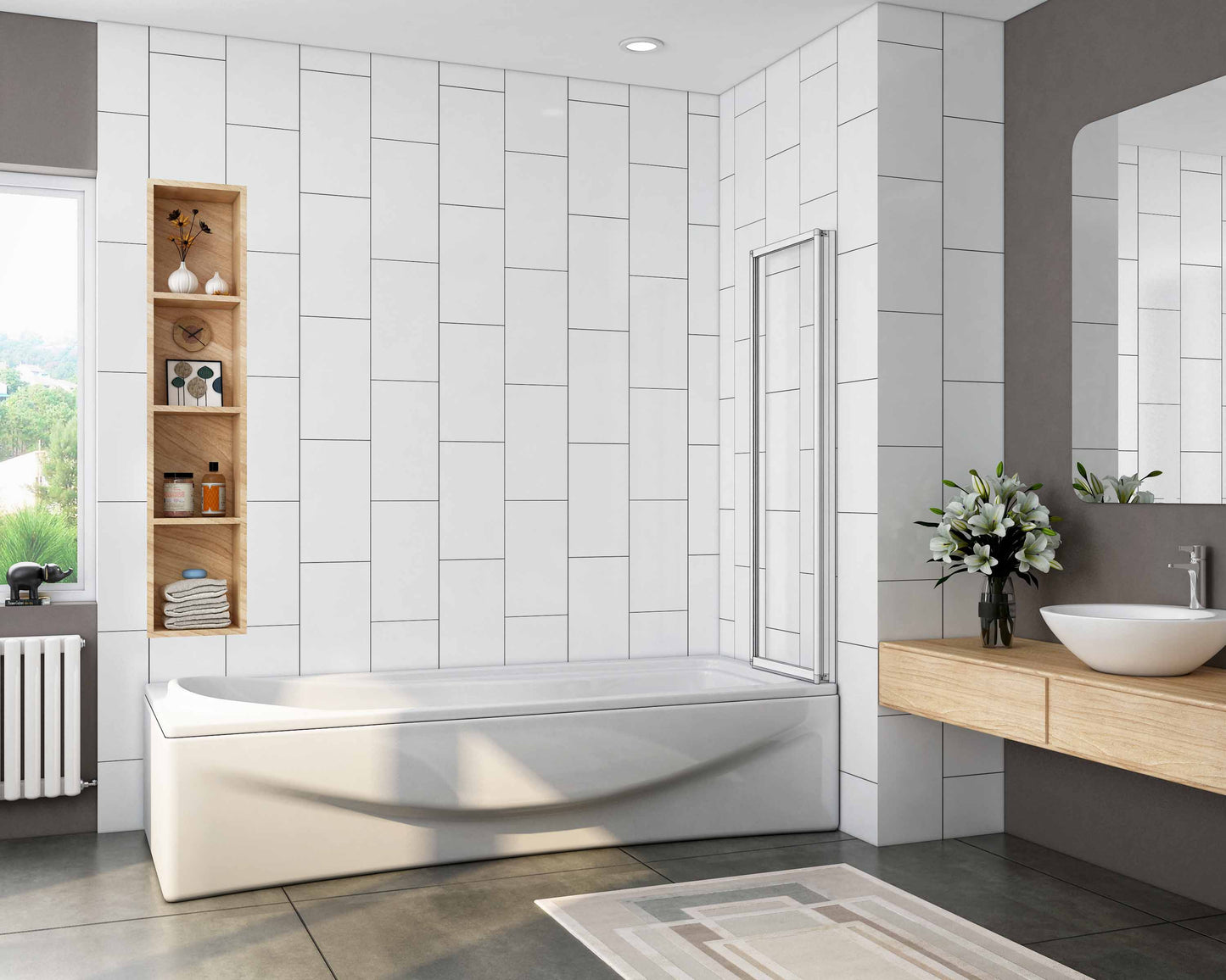 Mamparas de Bañera Biombo Plegable Cristal 4mm Gris Mate - 2 cristale plegable 120x140cm